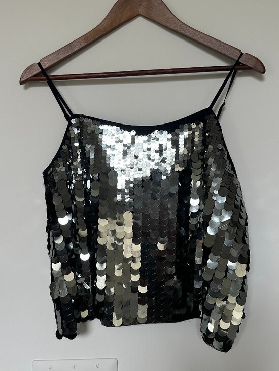 Skies Are Blue Tops - Skies Are Blue Paillette Sequin Cropped Cami Top Size Small 🪩